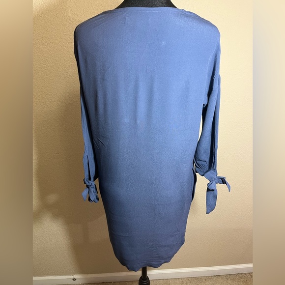 Madewell Blue V-Neck Dress with Pockets Short Sleeve that Ties Women’s Size XXS - Picture 2 of 7
